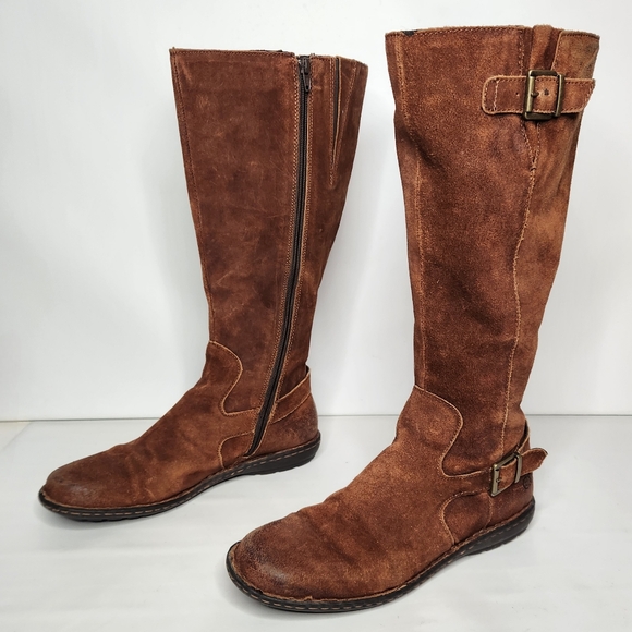 Born Boots Joly Womens Size 9.5M Brown Distressed Suede Buckles Zip F35526 - Picture 1 of 10